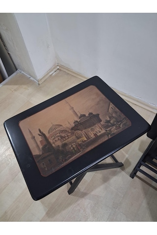 Bengi Ankara Mobilya Zigon Çanta Resimli 90581 Dikdörtgen Model Kayın Parlak Siyah Natüre El Yapım Siyah