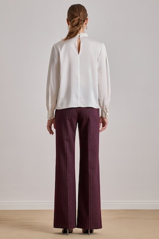 Dökümlü Beyaz Saten Bluz Beyaz