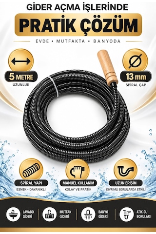 13 Mm 5 Metre Kanal Açıcı Spiral Manuel Gider Açma Susta Teli, Uzun Erişim Kalın Susta