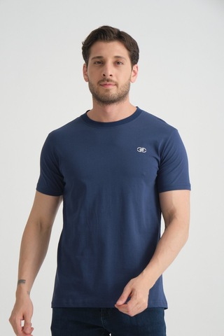 Shooter Sportwear Shooter Erkek T-shirt Nefes Alabilen Esnek Pamuklu Kumaş Regular Kalıp Minimal Logolu İndigo