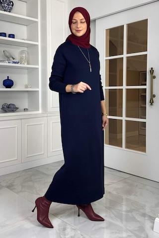 Rabia Şamlı Öykü Çelik Örme Triko Elbise Lacivert Normal