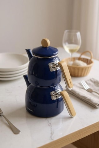 Sultan - Bambu Kulplu Çaydanlık Takımı Lacivert Lacivert