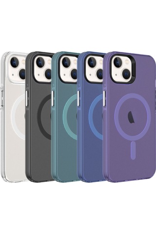 Apple Uyumlu iPhone 13 Kılıf Zore M-safe Şarj Özellikli Buzlu Transparan C-pro Sert Kapak Derin Mor