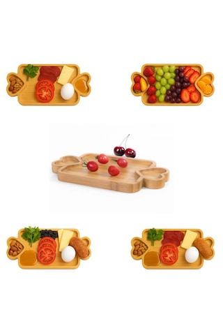 İbico Bambu Ahşap Kalp Bölmeli Dikdörtgen Servis Tabağı Küçük Sunum Tepsisi 24,9 Cm X 13,9 Cm X 1,4 Cm Ahşap