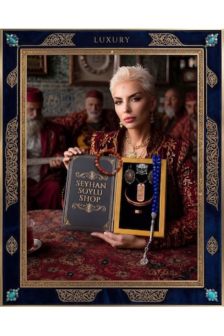 Luxury Seri Özel Tasarım Kitap Kutulu Kadın Takı Seti Ve Tesbih Kombin - Kolye Küpe Yüzük Bileklik Ekstra Boncuk Bileklik 6 Parça Hediyelik - Doğum Günü Yıl Dönümü Sevgililer Günü Gösterişli Hediye - L-00128 Bakır