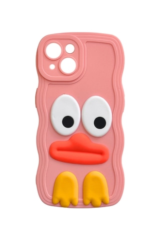Apple Uyumlu iPhone Akfa 15 Daffy Serisi Yumuşak Silikon Telefon Kılıfı Pembe