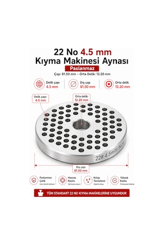 22 No 4,5 Mm Kıyma Makinesi Aynası Paslanmaz