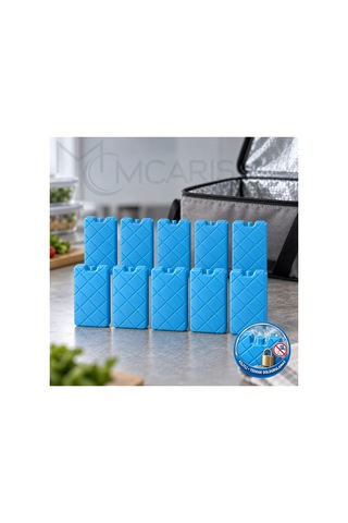 10'lu Kilitli Buz Aküsü Seti - Dondurucu Buz Kasedi Ice Box Soğutucu Blok Mavi Beyaz