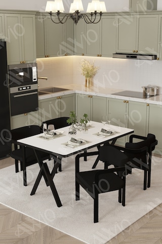 Avvio Via Tokyo Bohem Ayak Sandalye 80x120 Yemek Masası Mutfak Masası 4 Kişilik Beyaz