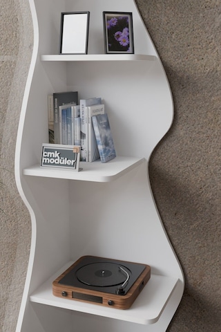 Wave 5 Raflı Dekoratif Kitaplık Dosya Rafı 180 Cm Kitaplık Beyaz