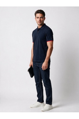 Giant Erkek Polo Yaka Pamuklu Kısa Kollu Logolu T-shirt Lacivert