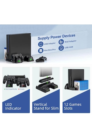 Ps4 3 Soğutma Fanlı Stand Şarj Dock Playstation 4 Slim Tp4-882c