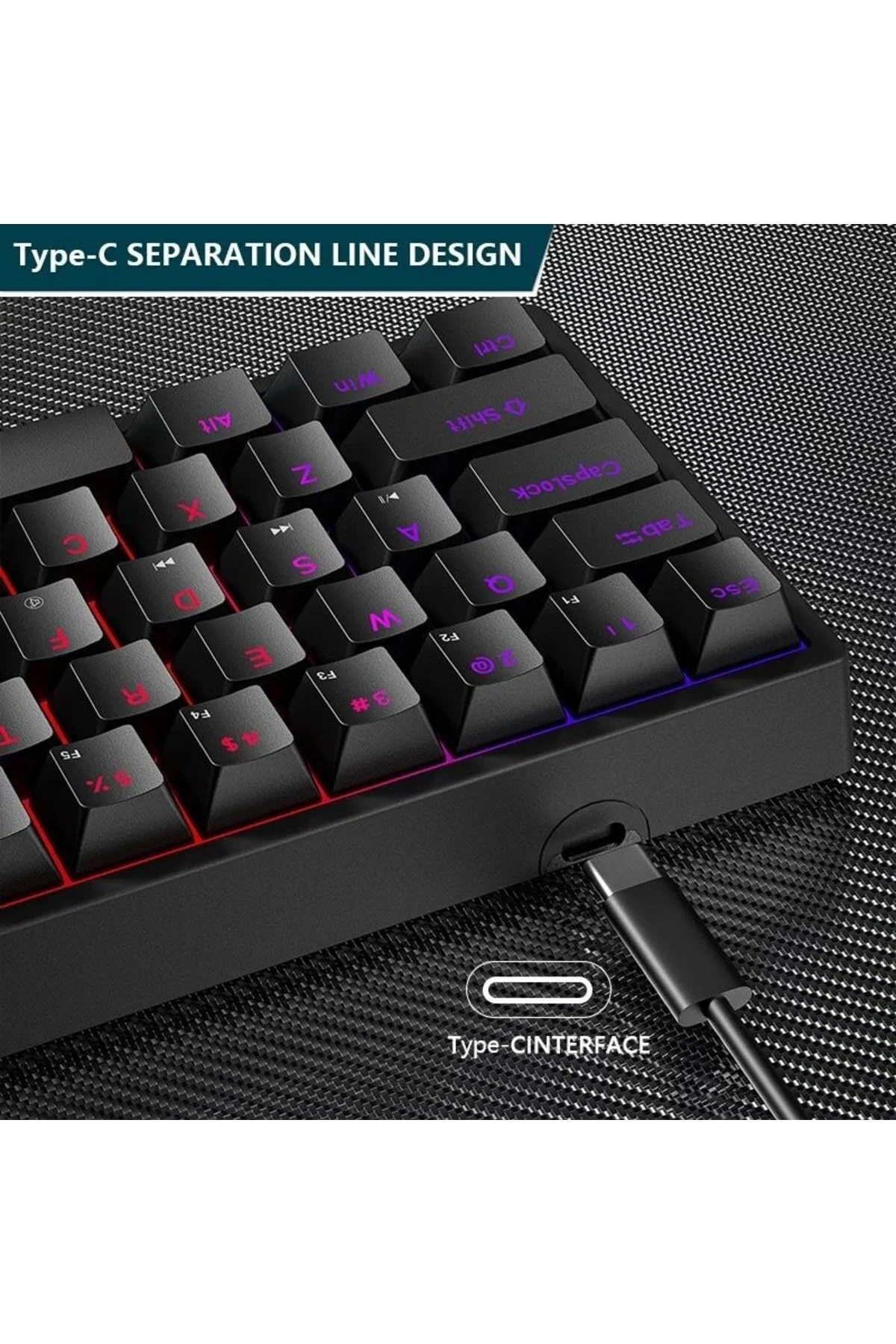 Trol Mekanik Switch Mini Rgb Oyun Klavyesi Gaming Mekanik 62 Tuşlu 18 Rgb Led Usb Type-c Kablo