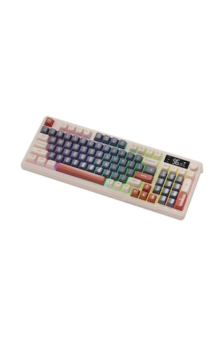 M96 Kablosuz 2.4ghz Kablosuz + Bt Çift Modlu Klavye Led Ekranlı Oyun Klavyesi İle Pbt Knob Rainbow