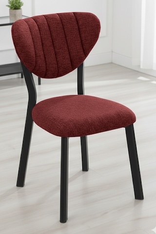Nemeron Mutfak Sandalyesi Keten Kumaş Metal Sandalye Silinebilir Kafe Salon Sandalyesi - Kırmızı Kırmızı