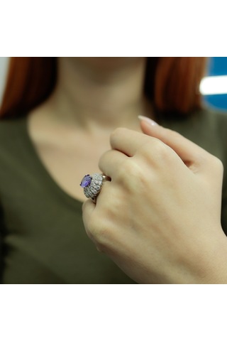 Lova Pırlantalı Oval Ametist Yüzük - 1030163