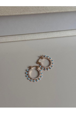 İnci Ve Taş Detaylı Altın Renk Halka Küpe Zarif Kadın Küpe Modeli Altın