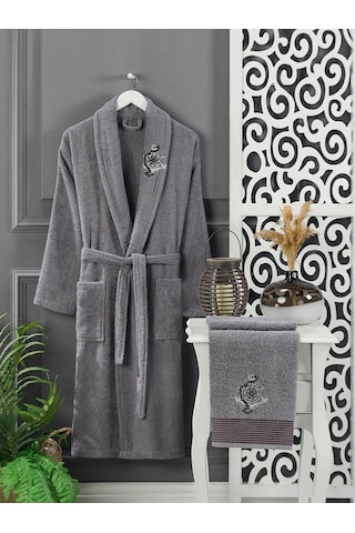 4 Parça Aile Bornoz Seti Kadın Erkek Havlulu Bornoz Takımı 100 Fu (516049343)