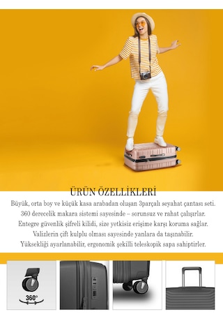 Valiz Unisex Dayanıklı Kırılmaz Polipropilen Malzemeden Üretilmiştir. Turuncu