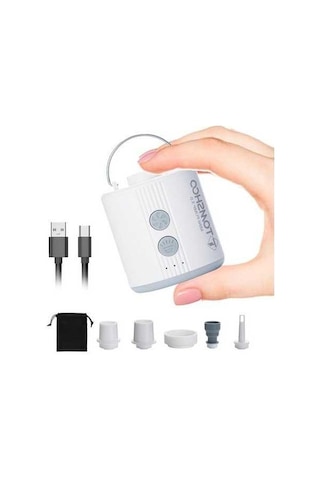 Pazly Taşınabilir Hava Pompası Led Işıkla, Şarj Edilebilir, Havuz Ve Yüzme Halkası İçin Mini Şişirme Pompası Beyaz