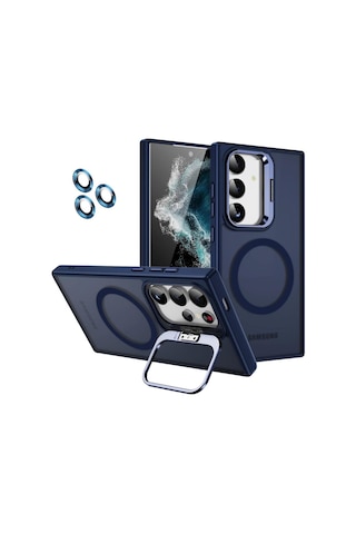 Samsung Galaxy Uyumlu S24 Kılıf Magsafe Standlı + Klon Kamera Lensli Kapak