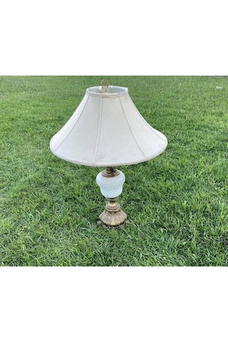 Beyaz Porselen Gövde Antika Abajur 80 CM