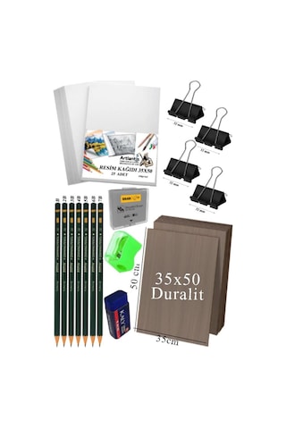 Karakalem Eskiz Çizim Seti Durolit Seti 35x50 Cm 1 Paket Resim Kağıdı Dereceli Kalem Seti Hamur Silgi Sınav Silgisi