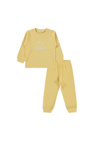 Minidamla Gülen Yüz Baskılı 1-7 Yaş Pijama Takımı - Sarı