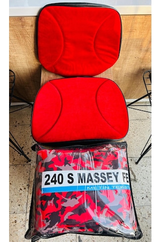 Massey Ferguson 240 Traktör Desenli Branda Ve Düz Kırmızı Koltuk Kılıfı Takım