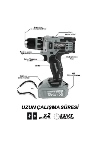 12v Metal Şanzıman Şarjlı Matkap 24 Parça Akülü Vidalama Akülü Matkap Seti Gri Renk