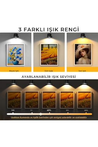 Led Kablosuz 360 Dönen Şarjlı Yatak Başı Çalışma Masası Ledli Duvar Aplik 3 Renk Işıklı Gece Lambası Çok Renkli