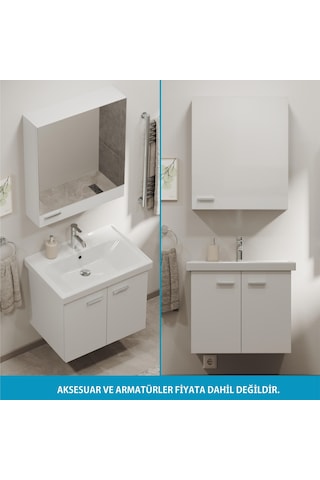 Aqua Bagno Basic Alt Dolap + Üst Dolap - Lavabo 65 Cm Beyaz S.50.02.33.04.01 Beyaz