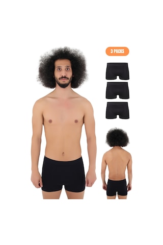 Erkek 3'lü Dikşsiz Mikro Fiber Boxer Seti Rahat Bel Lastiği Likralı Siyah