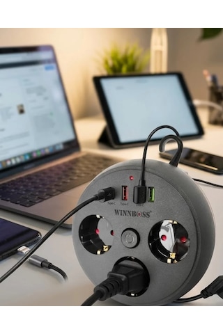 Çoklu Priz Akım Koruma 3 Soket 3 Usb Type C Hızlı Şarj 2m Uzatma Kablosu 3 M