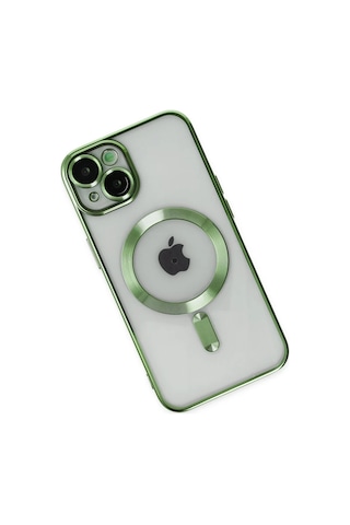 Apple iPhone Uyumlu 14 Plus İçin Kılıf Kamera Lens Korumalı M-safe Destekleyen Şeffaf Silikon Kross Kapak Koyu Yeşil