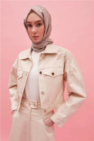Armine Nakışlı Natural Denim Ceket 25y5902 Naturel Krem