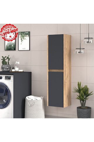 Banos Roomart 2 Kapaklı Ahşap-Antrasit 130X35Cm Boy Dolabı Antrasit