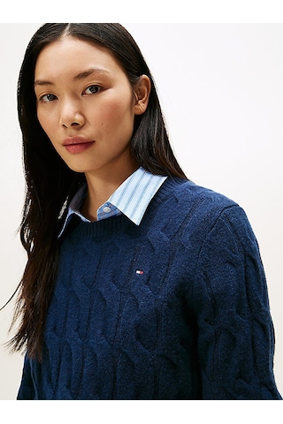 Tommy Hilfiger Soft Wool Cable C-nk Ls Swt Kadın Mavi Kazak - Ww0ww43586 Mavi