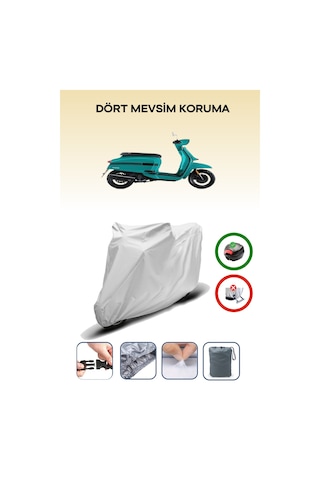Gri Arka Çanta Uyumlu Lambretta V125 Special Uyumlu Motosiklet Brandası Motor Örtüsü