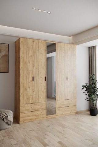 Evdemo Yakut Aynalı 5 Kapaklı 4 Çekmeceli Gardırop 210 Cm Atlantik Çam