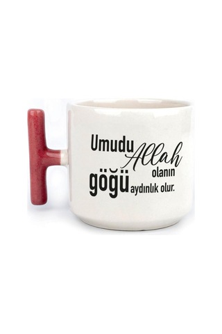 Umudu Allah Olanın Göğü Aydınlık Olur Baskılı Kırmızı Kulplu T Kupa