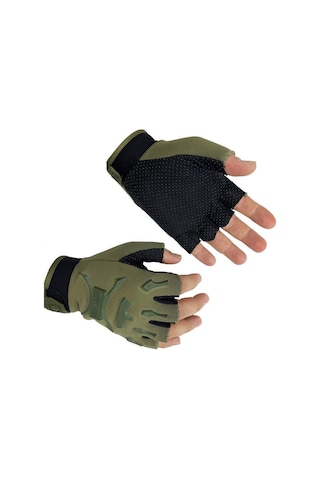 Single Sword Yarım Parmak Taktik Bisiklet Motosiklet Eldiveni  Haki