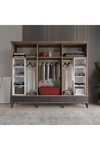 Beenal Nisa 6 Kapaklı Gardırop Dolap 240 CM Atlantik Çam - Antrasit