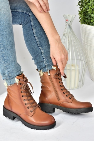 Fox Shoes Taba Hakiki Deri Günlük Kadın Postal Bot N555400103 Taba