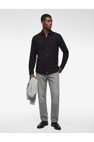 Koton Pamuklu Uzun Kollu Klasik Yaka Slim Fit Gömlek Siyah 6sam60095hw