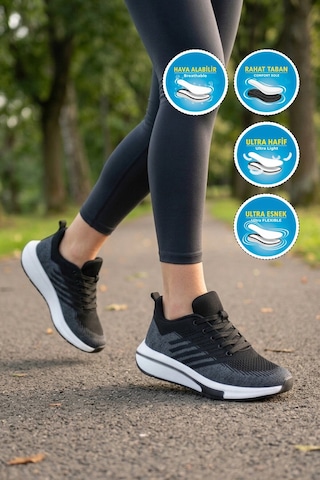 Walkway Siyah-füme Fileli Hafif Esnek Unisex Spor Ayakkabı Molen 118 G Siyah - Füme