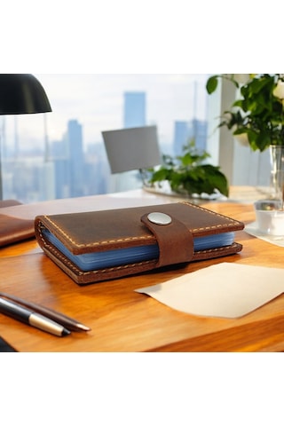 Cronder Hakiki Deri Şeffaf Bölmeli Kartlık Cüzdan Kahverengi