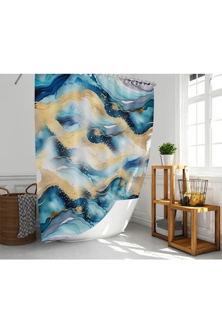 Banyo Perdesi 1x180x200 Tek Kanat Duş Perdesi Halka Hediyeli Duşakabin Perdesi Colour Marble Çok Renkli