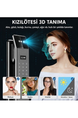 3d Yüz Tanıma Özellikli Akıllı Kapı Kilidi Tuya Wifi Uyumlu, Güvenlik Alarmı