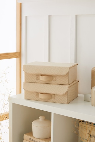 Ocean Home Textile 2'li Bej Balıksırtı Kapaklı Kutu Set 30 x 23 x 11 cm